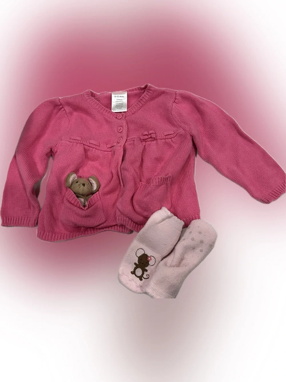 Gymboree knit mouse in pocket cardigan with matching socks 6-12m